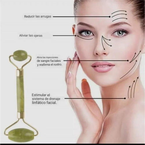Set Rodillo Gua Sha Piedra Jade Masajeador Facial Linfático Jade