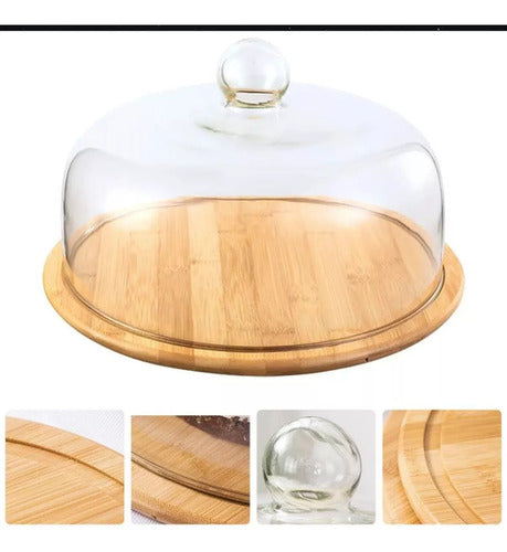 Tortero Organizador De Vidrio Con Base Bambú 30 Cm - Cukin Marrón Claro