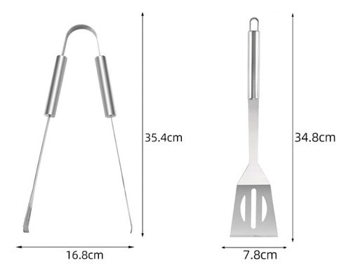 Set Parrillero 20 Piezas De Acero Inoxidable + Bolso Norplat Plateado