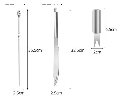 Set Parrillero 20 Piezas De Acero Inoxidable + Bolso Norplat Plateado