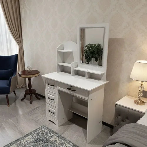 Tocador Norplat Con Espejo 4 Cajones Comoda Organizador Blanco