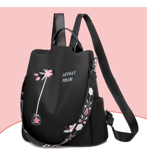 Mochila Bolsa De Mujer Impermeable Tik Tok Viral - Norplat Negro Floreado