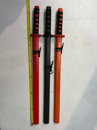 Pack 3 Katana Japonesa Madera Entrenamiento 73cm - Norplat Rojo Y Negro