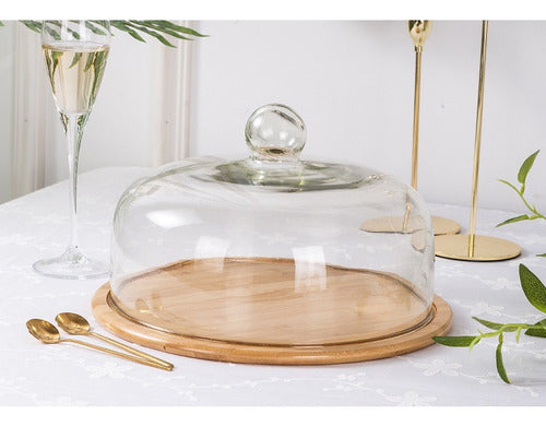 Tortero Organizador De Vidrio Con Base Bambú 30 Cm - Cukin Marrón Claro