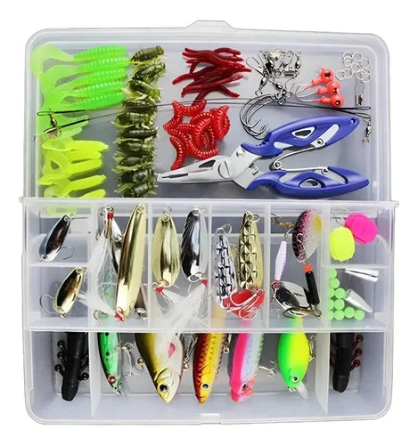 Kit De Pesca 101 Señuelos Alicates Anzuelos Vinilos Norplat Multicolor