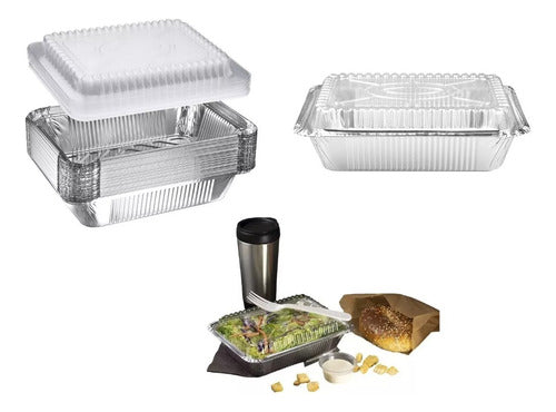 Bandeja / Envase De Aluminio 570 M C/tapa Domo (20 Unidades) Plateado