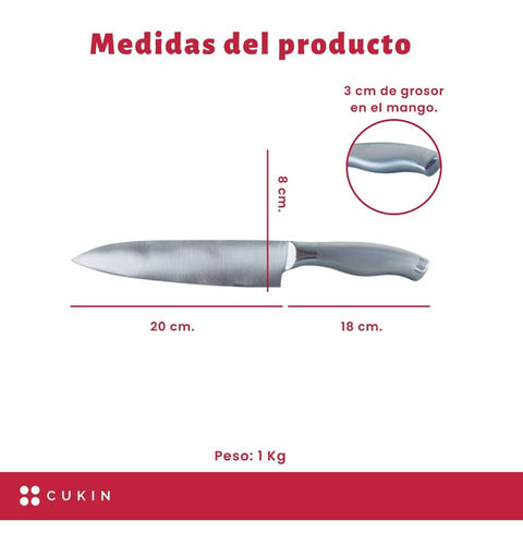 Cuchillo Chef De 20cm - Cukin Plateado