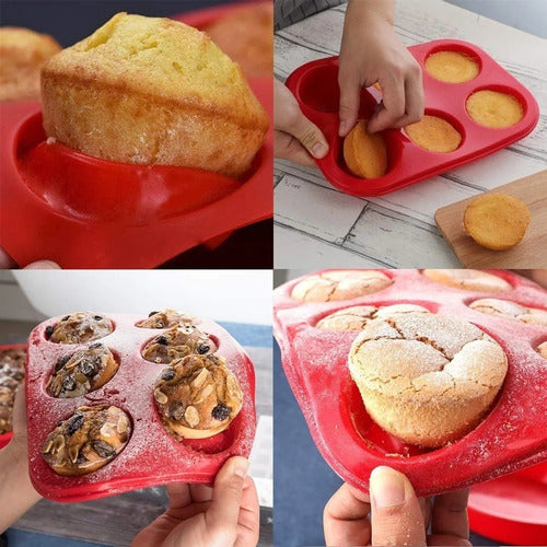 Molde De Silicona Para 6 Muffin O Cupcakes - Cukin Rojo