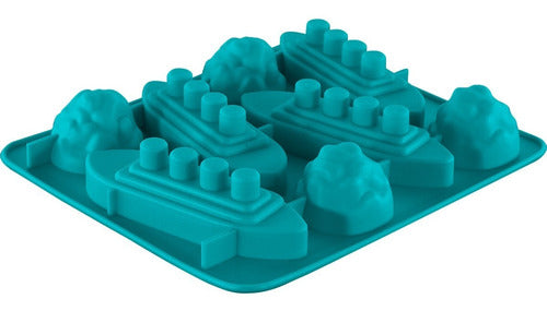Molde De Silicona Para 4 Barcos E Iceberg De Hielo - Cukin Azul