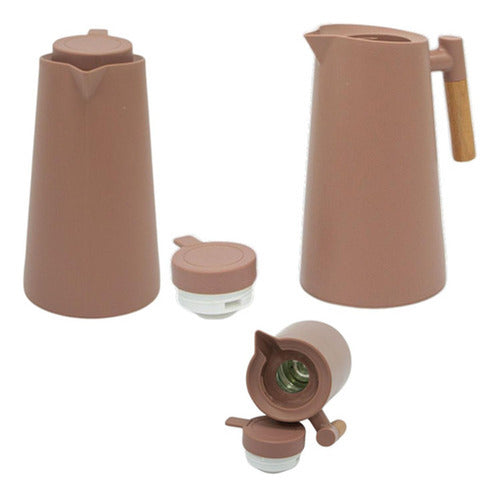 Jarra Termica Norplat 1 Litro Vidrio Aislante Calor Frio Rosa