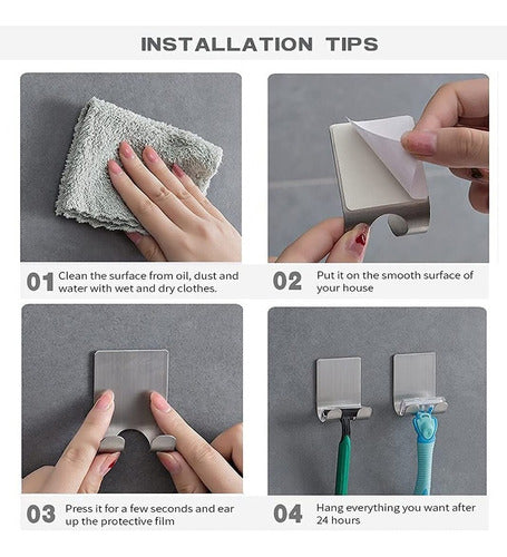 Pack De 10 Colgadores Percha Doble Baño Organizador Adhesivo Plateado