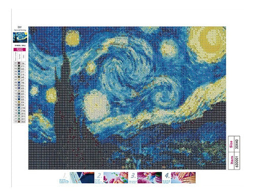 Bordado Pintura Diamante - 40x30cm Diseños Varios - Norplat 05 - La Noche Estrellada