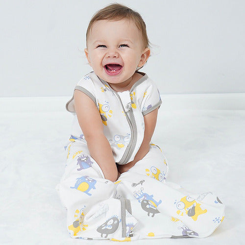 2 Pijamas Bebe Saco Dormir Sin Mangas 100% Algodon - Norplat Blanco Panda Y Monstruos S