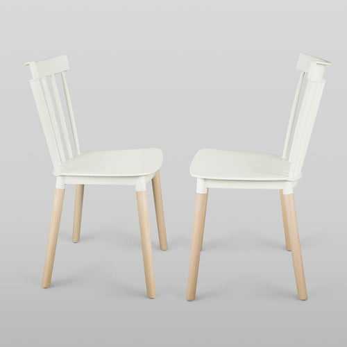 Pack 4 Sillas Comedor Windsor Aptas Terraza - Norplat Liso Madera Blanco Blanco