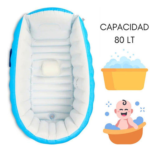Tina Baño Bebe Portatil Bañera Plegable + Inflador - Norplat Azul Lisa