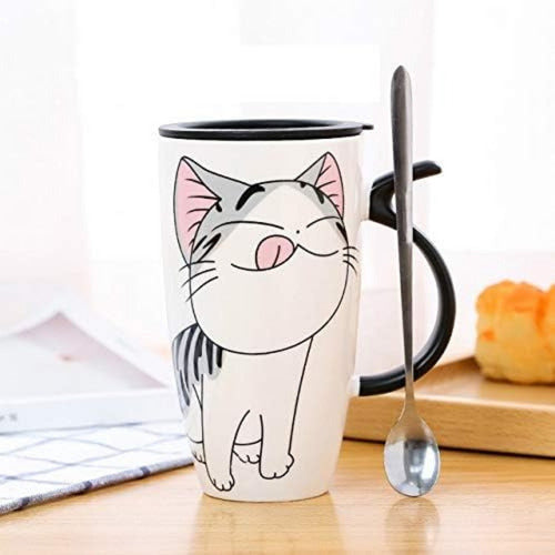 Taza Tazón Grande Gato 650ml Tapa Cuchara Bombilla - Norplat 01 - Blanco