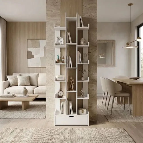 Estante Librero Norplat Madera - Estantería Niveles Y Cajón Blanco