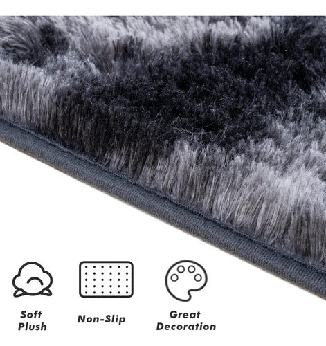 Alfombra Bajada De Cama Peluda 160x60cm 3cm Suave - Norplat Gris Oscuro Y Negro Liso