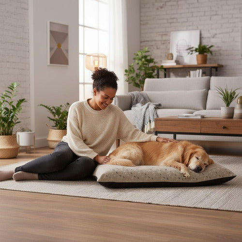Cama Perros Norplat Colchon 90x70cm Grande Relax Almohadon Beige Claro Huesos