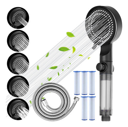Kit Ducha Teléfono Manguera Con Soporte + 5 Filtro - Norplat Negro Mate