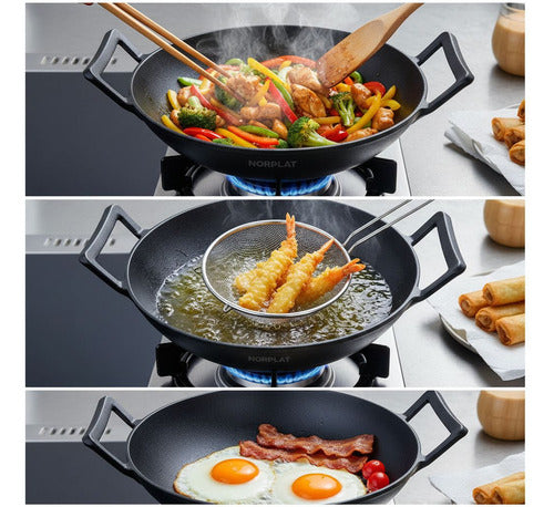 Wok De Hierro Fundido 32 X 9 Cm Redondo - Norplat Negro