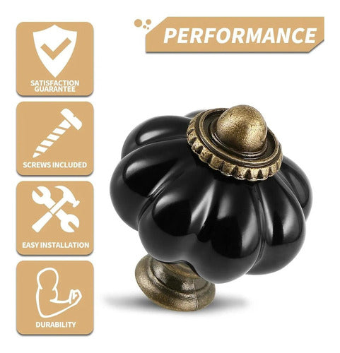 12 Manillas Mueble Tiradores Cocina Vintage Mueble - Norplat Negro Calabaza