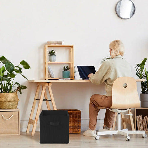 Kit 6 Cajas Organizadoras Cubo Plegables Closet Ropa Norplat Negro Lisa