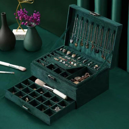 Maletin Joyero 3 Niveles Organizador De Joyas - Norplat Verde Oscuro