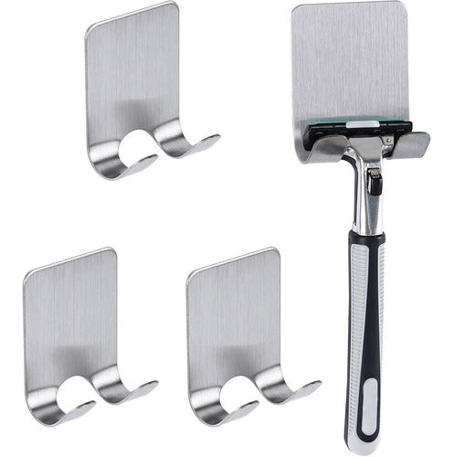 Pack De 10 Colgadores Percha Doble Baño Organizador Adhesivo Plateado