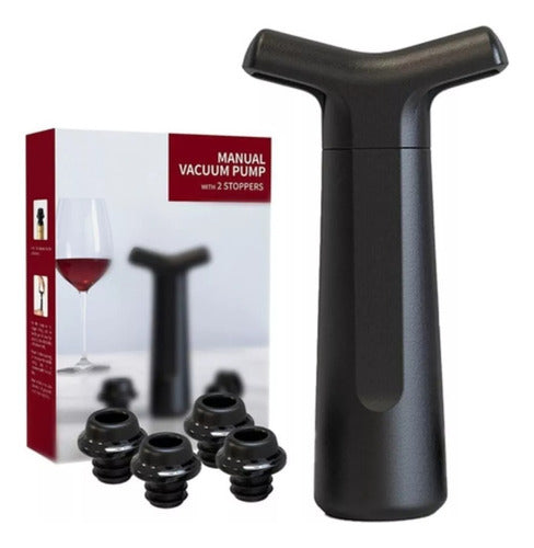 Vino Botella Bomba De Vacio 4 Tapones Extractor Aire - Cukin Negro