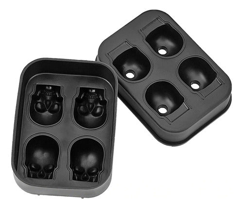 Cubetera Calavera Craneo Molde De Silicona 4 Hielos - Cukin Negro