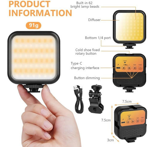 Foco Led Norplat Para Cámara Celular 3000-5500°k 1.2ah 800lm Negro Blanco Cálido Y Frío