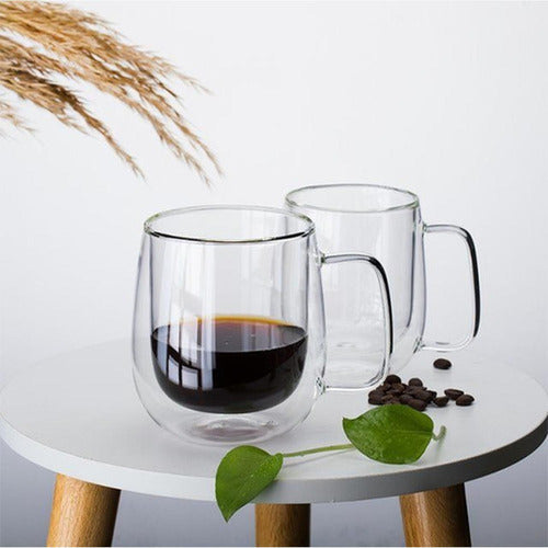 Set 2 Tazas Doble Pared Vidrio 250ml Cafe Cappuccino Norplat Transparente