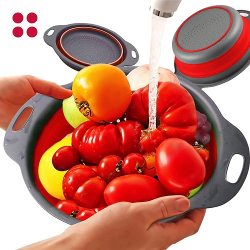 Colador Plegable Para Lavar Fruta O Verdura - Cukin Gris Y Rojo