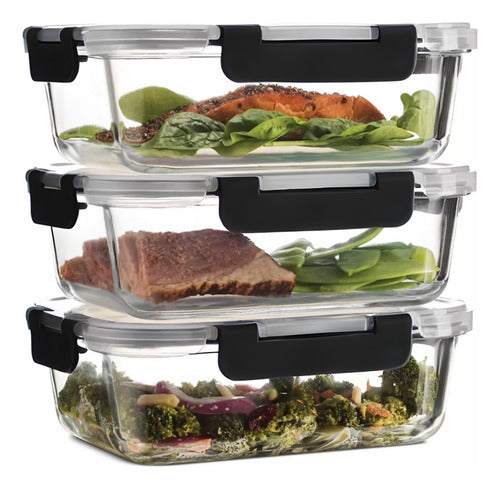 Set 3 Tupper Herméticos De Vidrio Para Comida Taper - Cukin  Negro