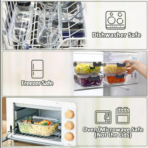 Set 3 Tupper Herméticos De Vidrio Para Comida Taper - Cukin  Negro
