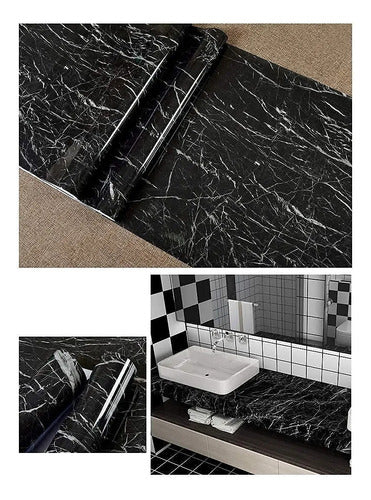 Vinilo Decorativo Adhesivo Norplat Para Cocina Marmol 2mts Negro