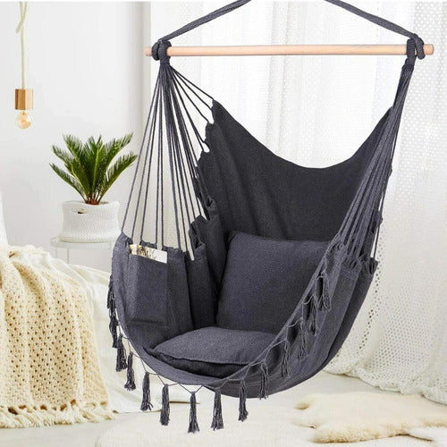 Silla Colgante Columpio Hamaca Con Almohadones - Norplat Gris Oscuro