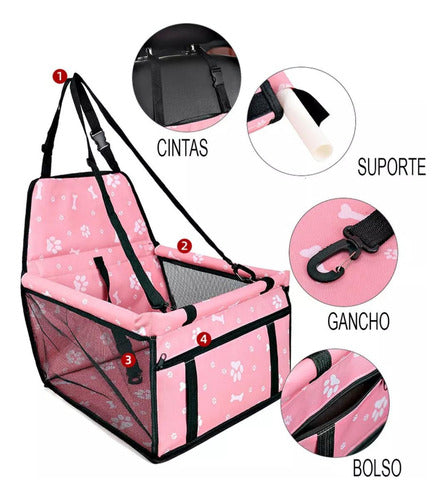 Norplat Asiento Auto Mascota Reforzado Plegable Seguridad Rosa Claro