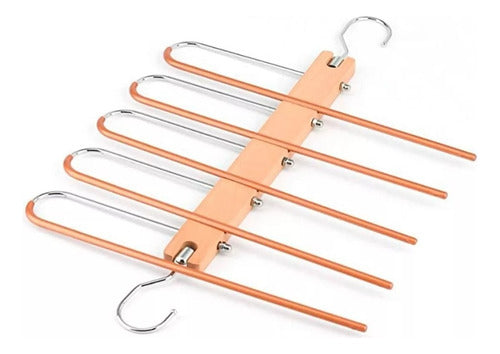 Colgador Pantalones Ganchos 5 En 1 Antideslizante - Norplat Madera