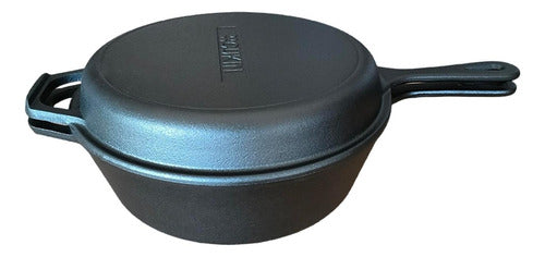 Dutch Oven Ø26cm 2 Sartenes Hierro Fundido + 2 Grip - Cukin Negro