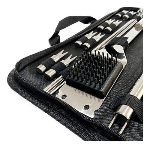 Set Parrillero 20 Piezas De Acero Inoxidable + Bolso Norplat Plateado