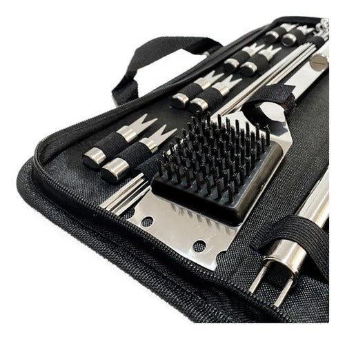 Set Parrillero 20 Piezas De Acero Inoxidable + Bolso Norplat Plateado