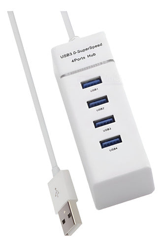 Hub Usb 3.0 4 Puertos Bocas Luz Indicadora Blanco