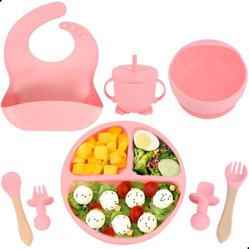 Set Alimentación Bebe Silicona 8 Piezas Bpa Free - Norplat Rosa