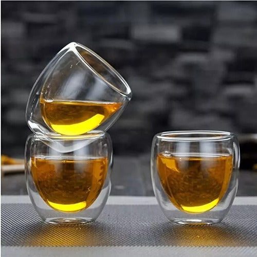 Set 4 Tazas Espresso Doble Pared 250ml Frio, Caliente Cukin Transparente Sin Asa
