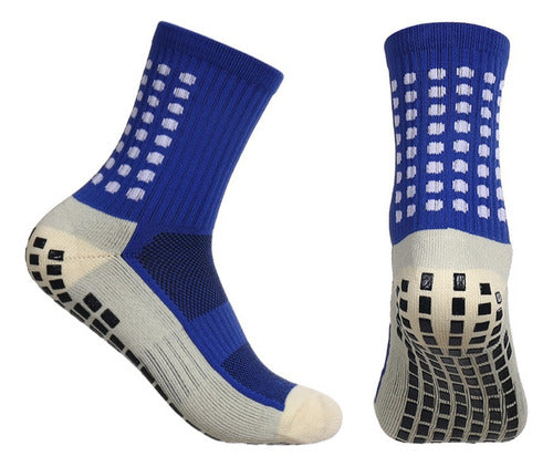 Calceta Fútbol Antideslizante + Calceta S/pie Niño Infantil Azul