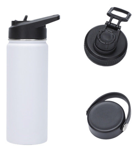Termo Botella Agua Termica Acero Inoxidable 740ml + 3 Tapas Blanco