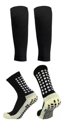 Calceta Fútbol Antideslizante + Calceta S/pie Niño Infantil Negro