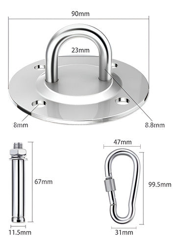 2 Gancho De Suspensión Anclaje Trx Yoga 90mm 500kg - Norplat Plateado